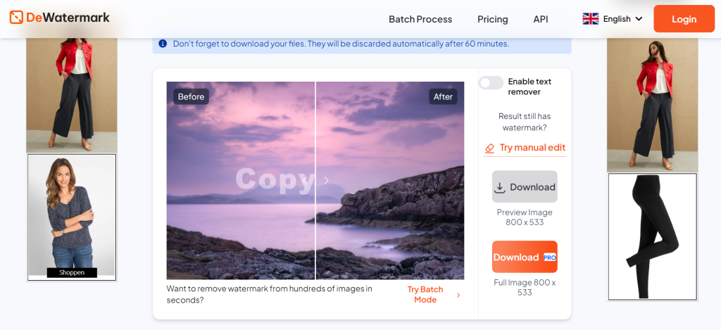 Proses penghapusan watermark di Dewatermark.ai